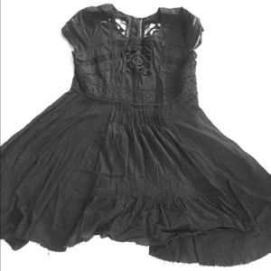 Free People Folk Style Black Embroidered Dress